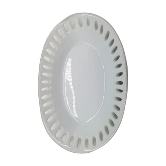 Porcelain Slotted Candy Dish Bowl Classic White Oval Shaped - Picture 7 of 7